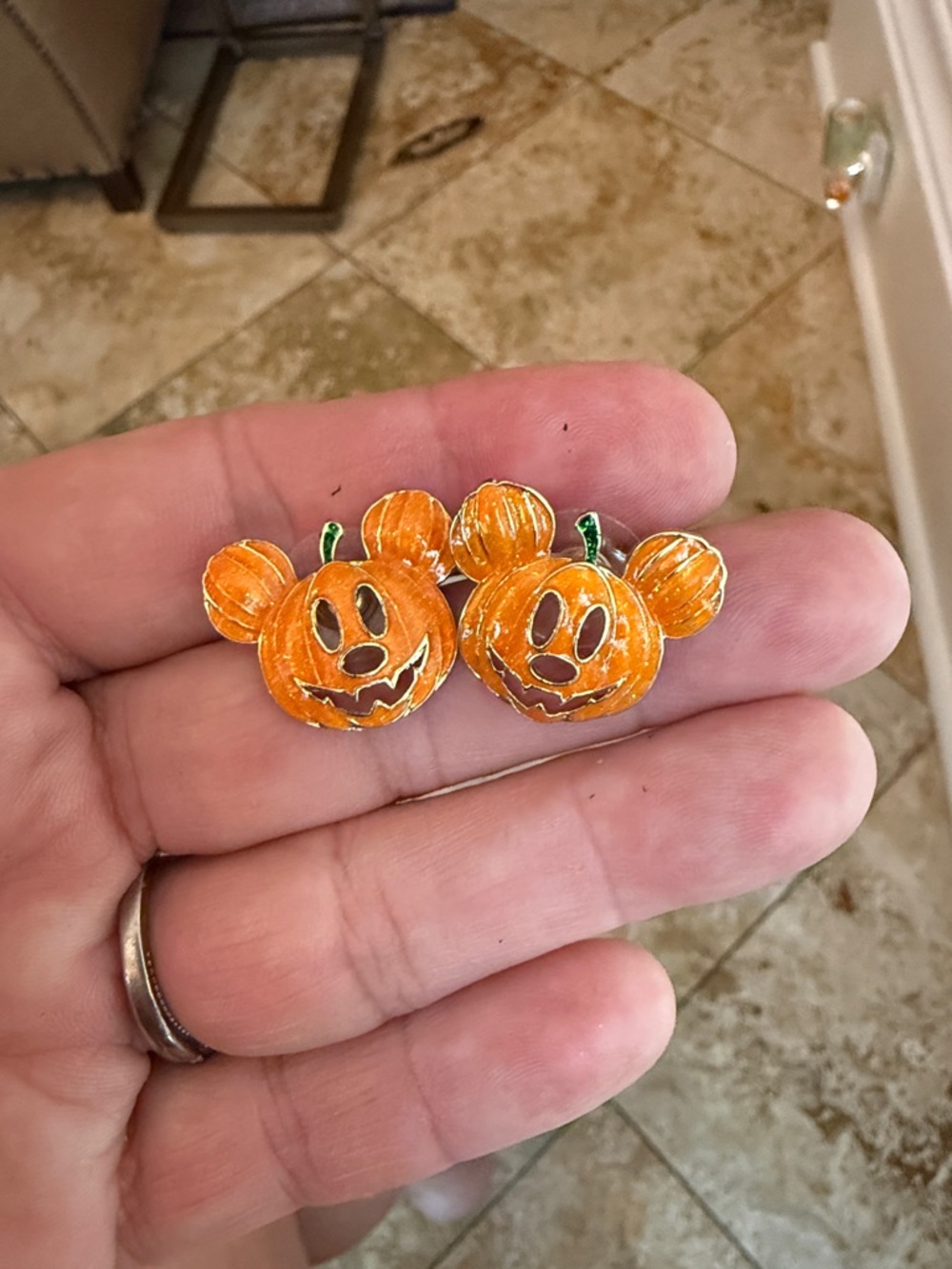 Cute Mickey Pumpkin Stud Earrings - Orange Bauble Bar